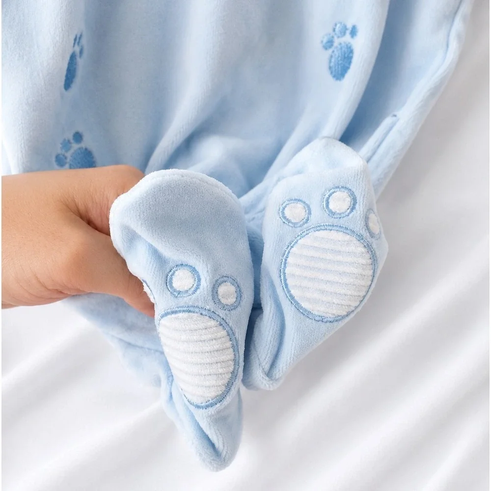 Minibasix Bear Footed Pajamas Sleeper Jumpsuit 6MO‎ Blue Nordstrom Gift Box NWT